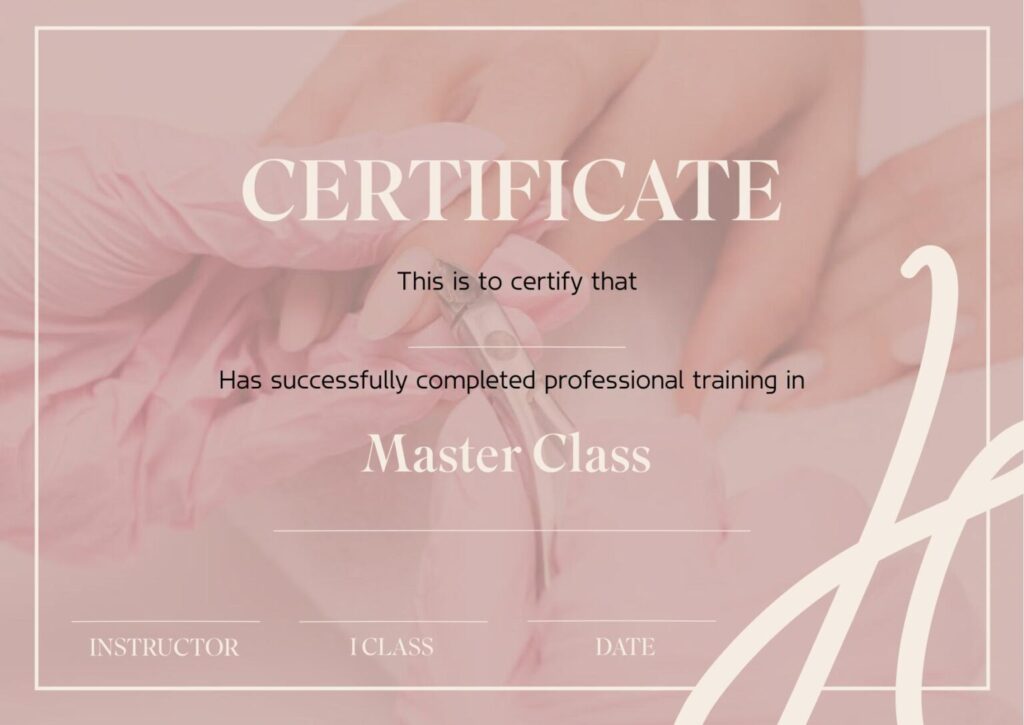 תעודה יוקרתית לסיום קורס ציפורניים לק ג'ל